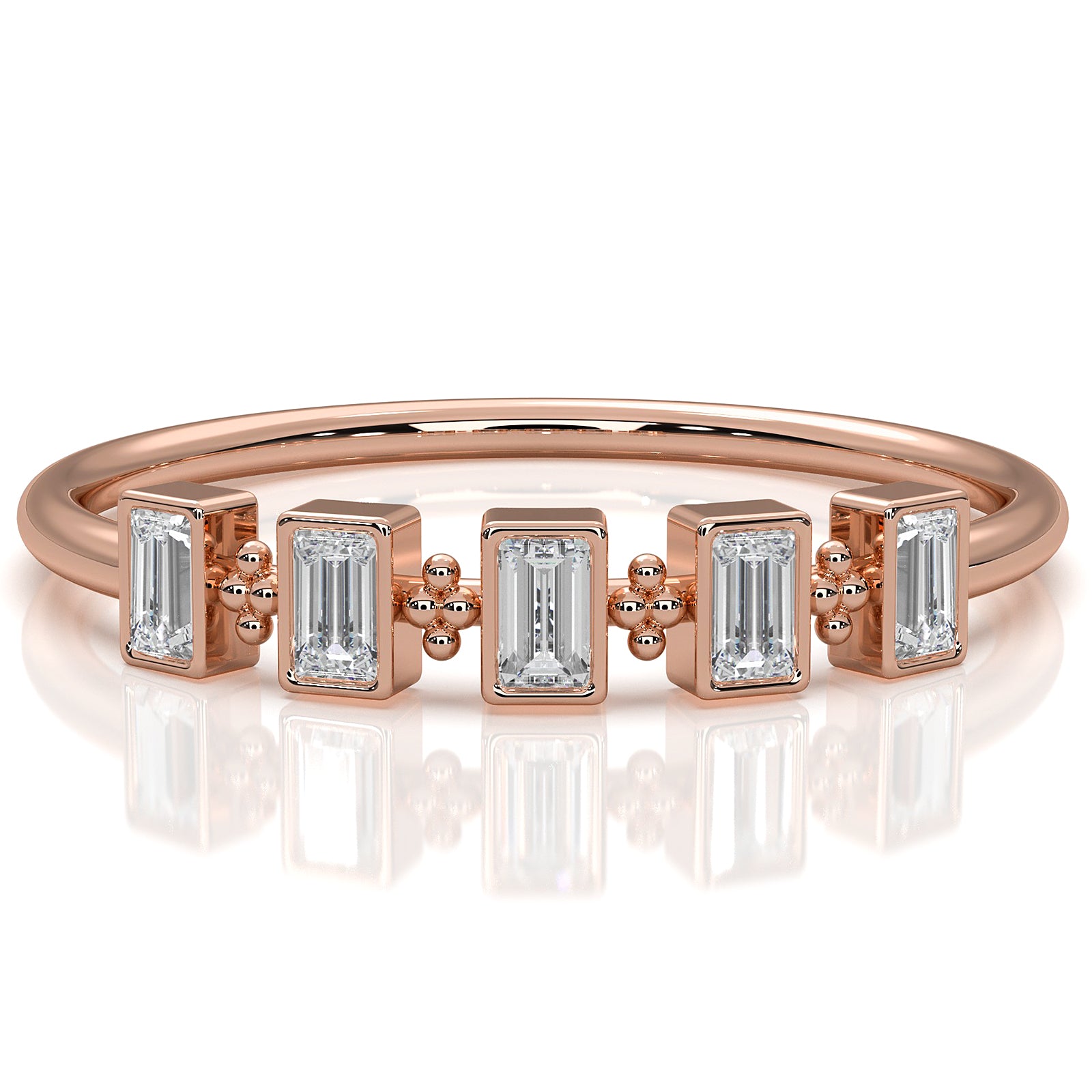 Slim 5 Stone Baguette Lab Diamond Bezel Set Minimalist Fashion Ring 0.19ctw.